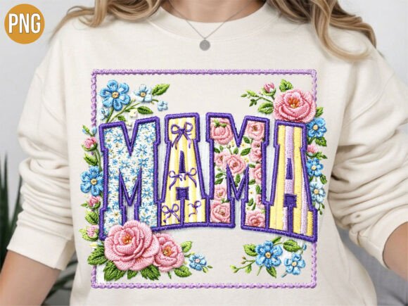 Elegant Mama Floral Embroidery Frame PNG T-SHIRT