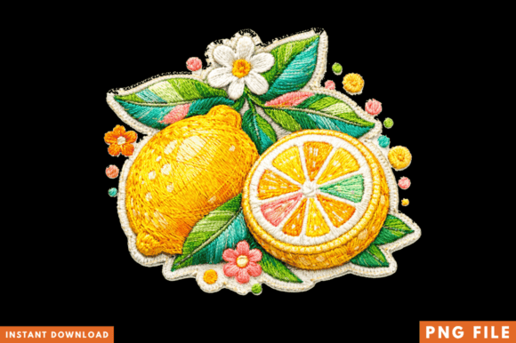Lemon Blossom Faux Embroidery PNG: A Charming Design