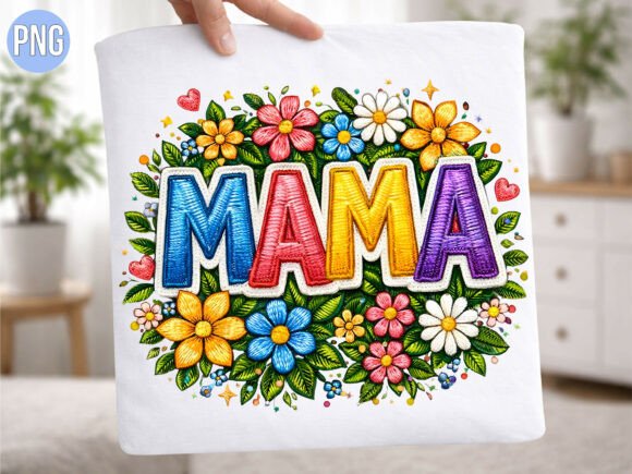 Mama Colorful Floral Embroidery PNG for Holidays